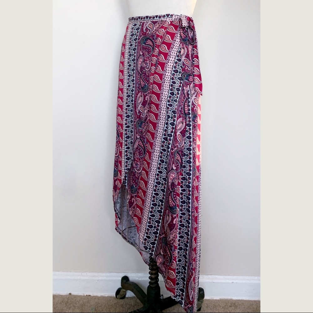 Paisley Printed Hi-Low Side Bow Wrap Skirt NWOT